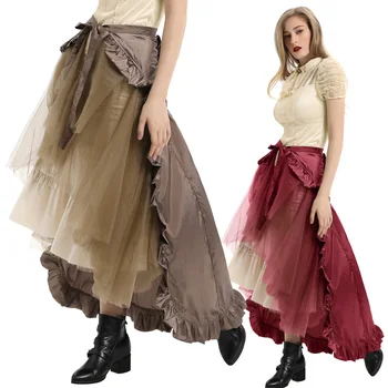 Vintage sijonas ponios bowknit Viktorijos Steampunk Gothic Punk Susiėmę Šurmulio Ilgas Sijonas Retro Nėrinių moteriški sijonai