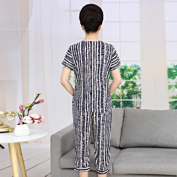 Moterims didelio Dydžio Dviejų dalių Rinkinys, Blauzdos ilgio kelnės + moteriški marškinėliai Tiktų šilkas medvilnė vasaros trumpomis rankovėmis Atsitiktinis Moterų Drabužiai 2019