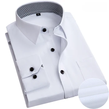 Skatinimo Mados bendrą dienos darbo marškinėliai ilgomis rankovėmis pasukite žemyn apykaklės juodas mygtukas kratinys dizaino slim fit vyrų suknelė marškiniai
