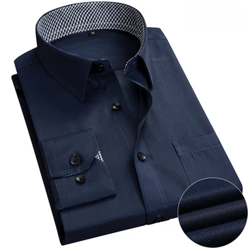 Skatinimo Mados bendrą dienos darbo marškinėliai ilgomis rankovėmis pasukite žemyn apykaklės juodas mygtukas kratinys dizaino slim fit vyrų suknelė marškiniai