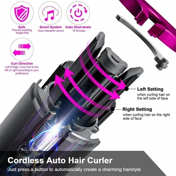 Belaidžio Automatinė Hair Curler Nešiojamas USB Įkrovimo Sukasi Garbanoti Geležies Moterų Mergina LCD Ekranas Garbanotas Mašina Stilius Įrankis